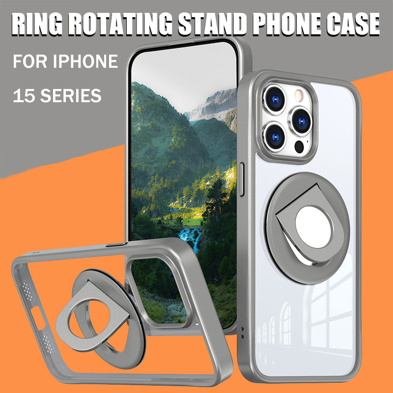 New for iPhone 15 Series Ring Rotating Stand Magnetic Transparent Case