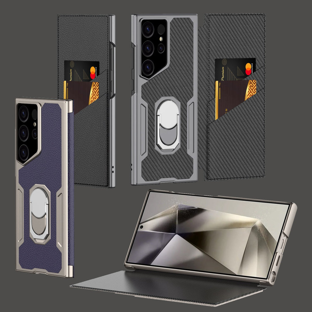 Suitable for Samsung S24Ultra Flip Rotating Ring Leather Case