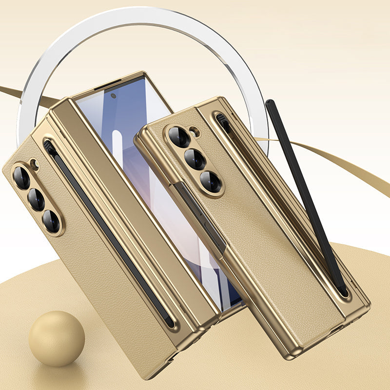 Electroplated leather Shell Film Integrated protective case or Samsung Z Fold Series with Pen Slot