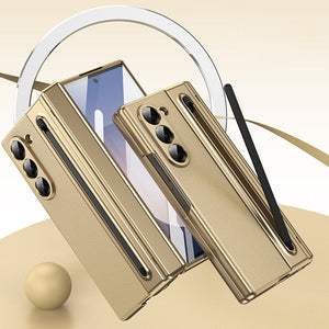 Electroplated leather Shell Film Integrated protective case or Samsung Z Fold Series with Pen Slot