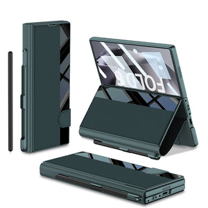 Leather Card Holder Pen-Slot Phone Cover With Glass Screen Protector For Galaxy Z Fold 6