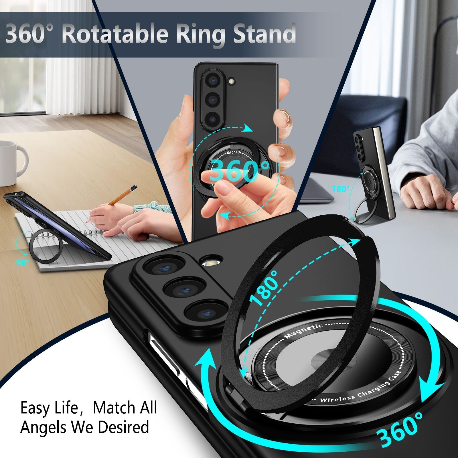 360-Degree Rotating Stand Suitable for Magnetic Wireless Charging of Samsung ZFOLD 5/6 Folding Phone Case