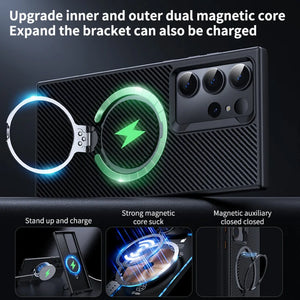 360 Rotating Bracket for MagSafe Magnetic Phone Case for Samsung Galaxy S25 Ultra Ring Holder Protective Cover