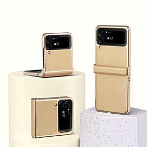 Solid Color Leather Full Coverage Hinge Drop For Samsung Galaxy Z Flip3/4/5 Case