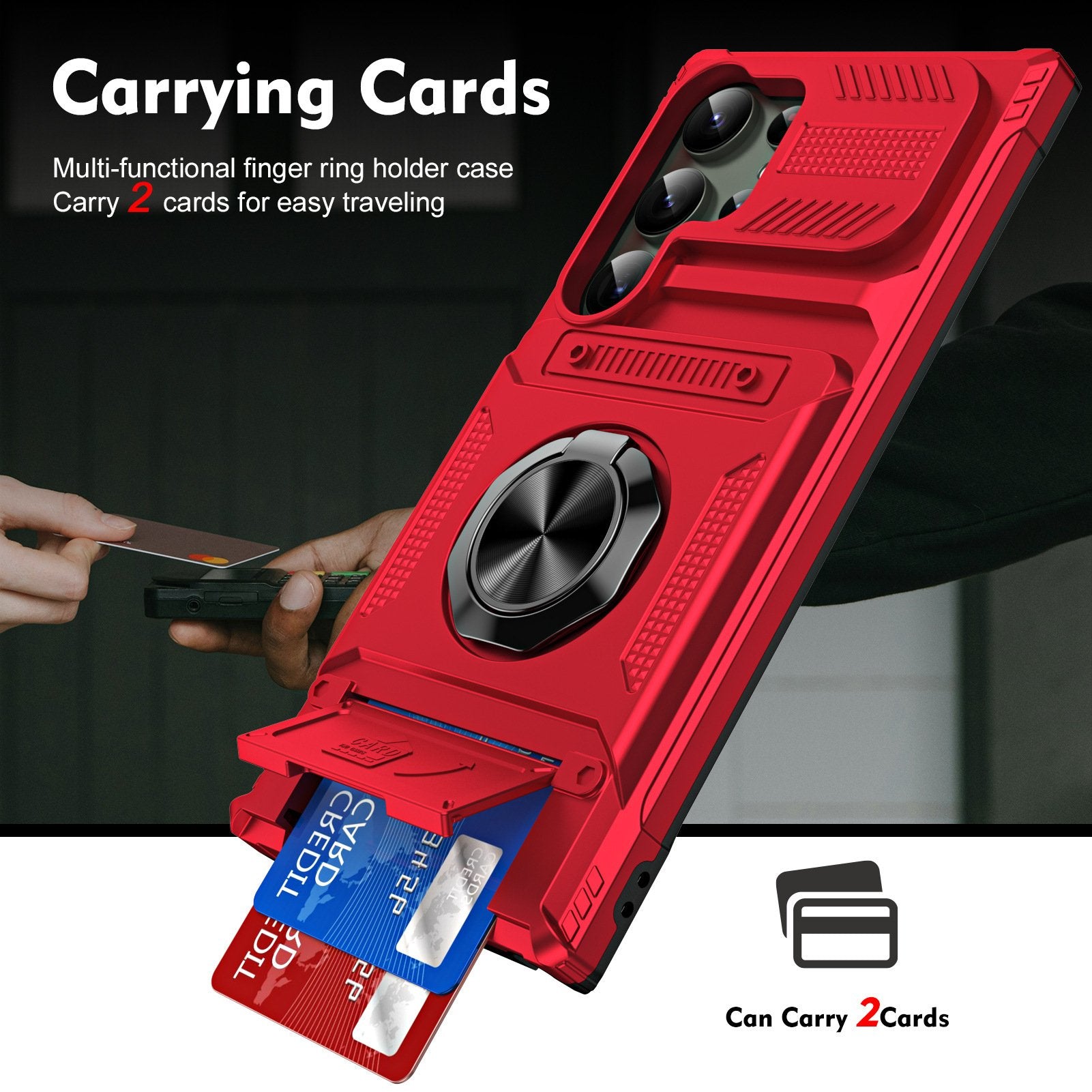 Phone Protective Case Shockproof Phone Case with Card Holder & 360° Magnetic Ring Stand Dual Layer Protective Phone Case for Samsung Galaxy S25/S24 Ultra