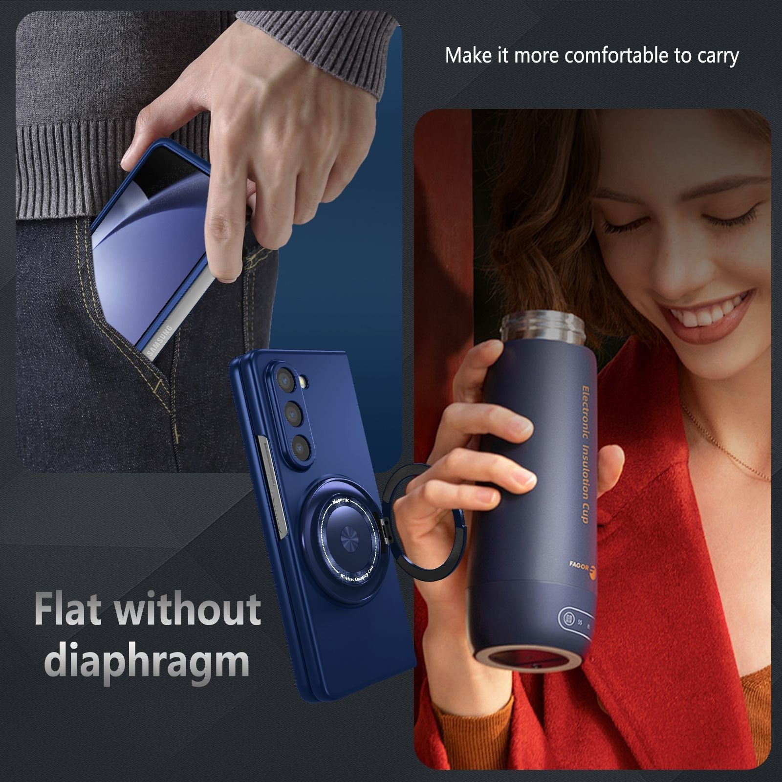 360-Degree Rotating Stand Suitable for Magnetic Wireless Charging of Samsung ZFOLD 5/6 Folding Phone Case