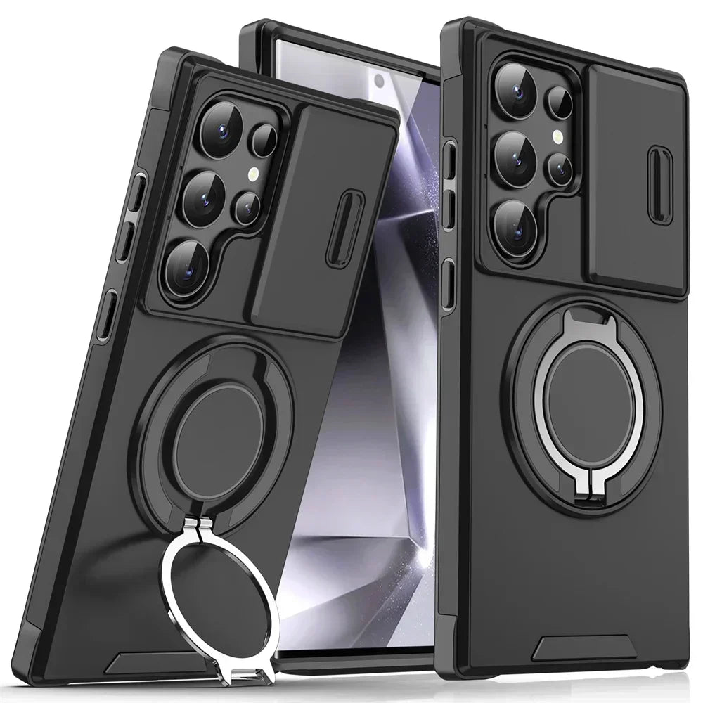 New Hidden Sliding Window Magnetic Ring Holder Phone Case for Samsung S25 Ultra