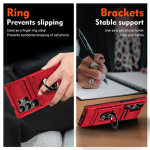 Phone Protective Case Shockproof Phone Case with Card Holder & 360° Magnetic Ring Stand Dual Layer Protective Phone Case for Samsung Galaxy S25/S24 Ultra