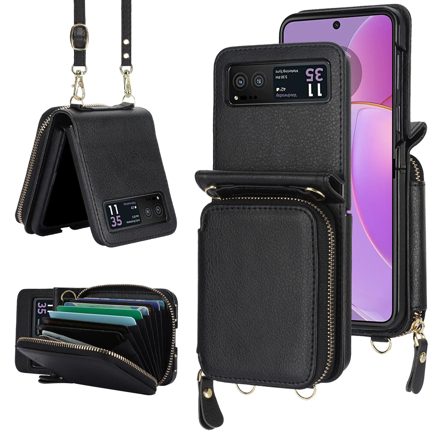 Suitable for Samsung Galaxy Z Flip 6/5/4/3 leather card holder mobile phone case