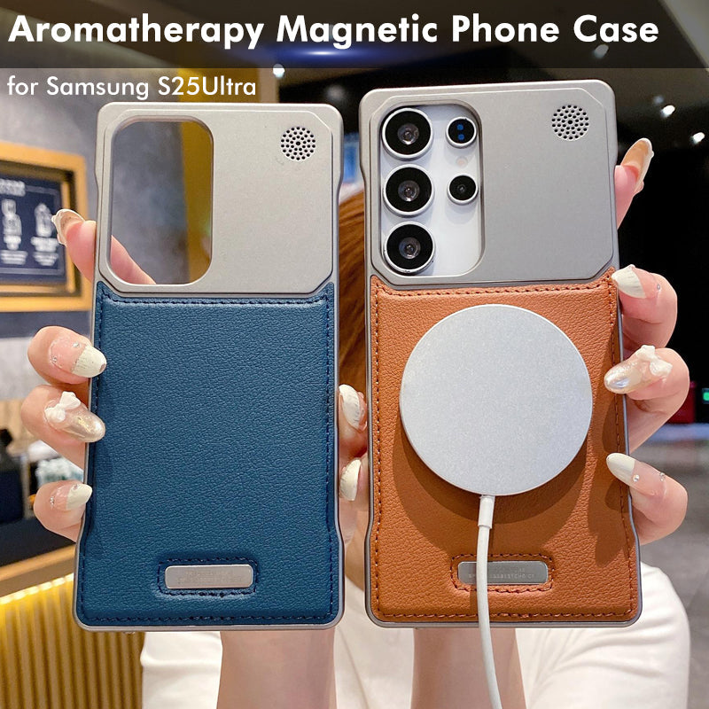 Suitable For Samsung S25Ultra Aromatherapy Leather Metal Magnetic Phone Case