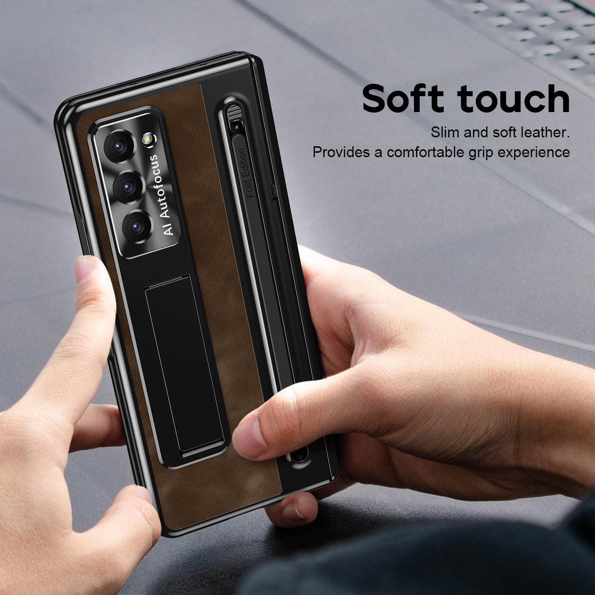 Retro Style Anyi-fall Protective Leather Phone Case For Galaxy Fold 7/6/5 With Front Protection Film And Stylus