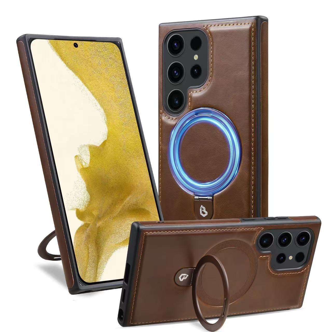 Samsung Luxurious Leather Magnetic Case with Invisible Stand for Samsung S25 Ultra Plus