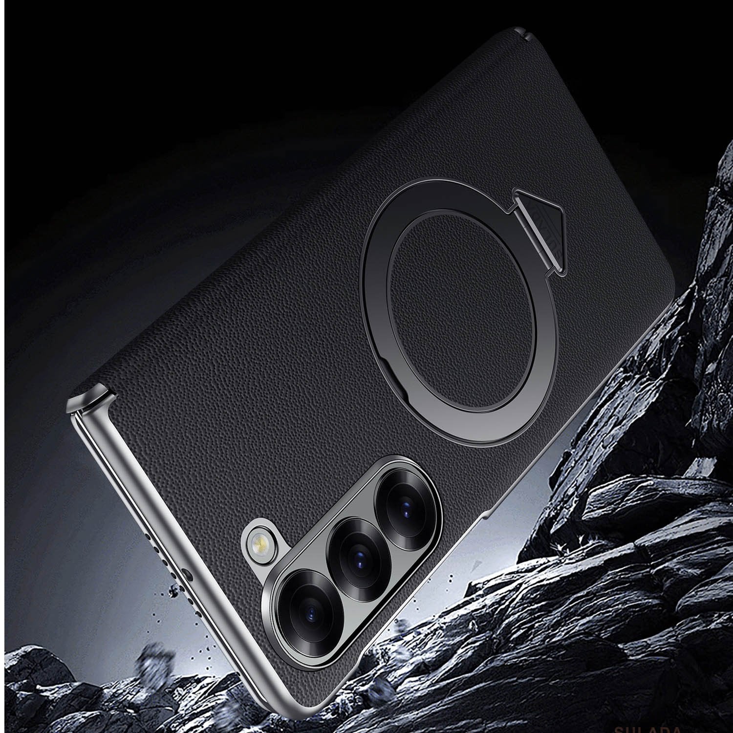 Samsung Z Fold 6/ Z Fold 5 Leather Case with Stand, Hinge Axis Protection Cove