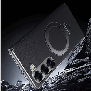 Samsung Z Fold 6/ Z Fold 5 Leather Case with Stand, Hinge Axis Protection Cove