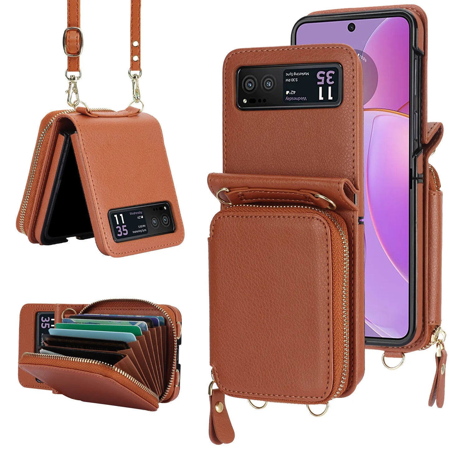 Suitable for Samsung Galaxy Z Flip 6/5/4/3 leather card holder mobile phone case