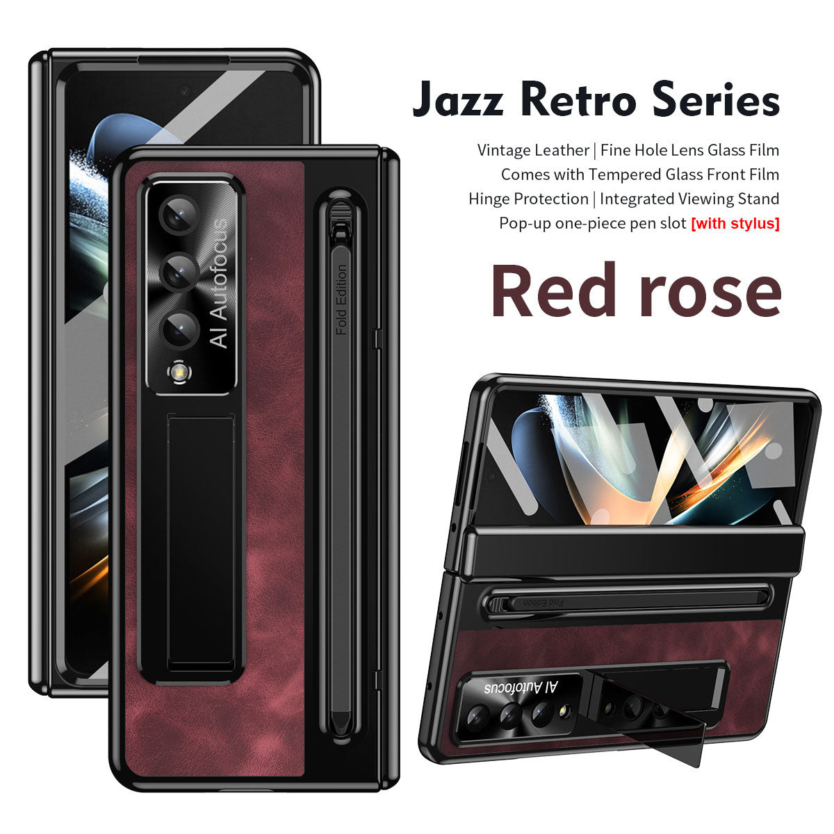 Retro Style Anyi-fall Protective Leather Phone Case For Galaxy Fold 7/6/5 With Front Protection Film And Stylus