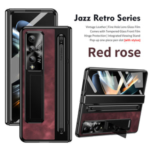 Retro Style Anyi-fall Protective Leather Phone Case For Galaxy Fold 7/6/5 With Front Protection Film And Stylus