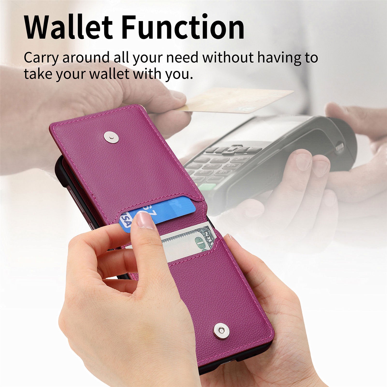For Samsung ZFlip5/4/3 Lychee Dermatoglyph Ring Wallet Case