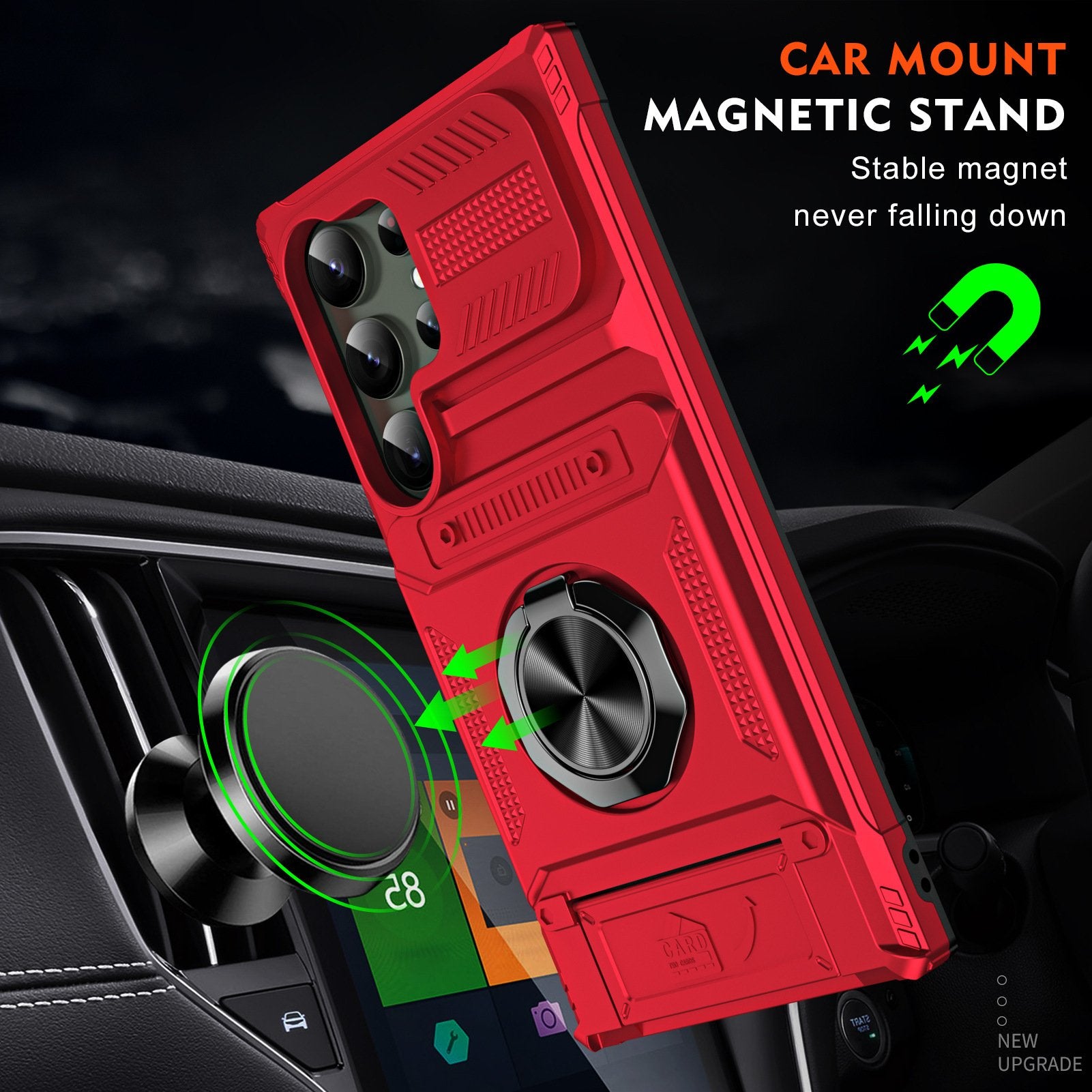 Phone Protective Case Shockproof Phone Case with Card Holder & 360° Magnetic Ring Stand Dual Layer Protective Phone Case for Samsung Galaxy S25/S24 Ultra