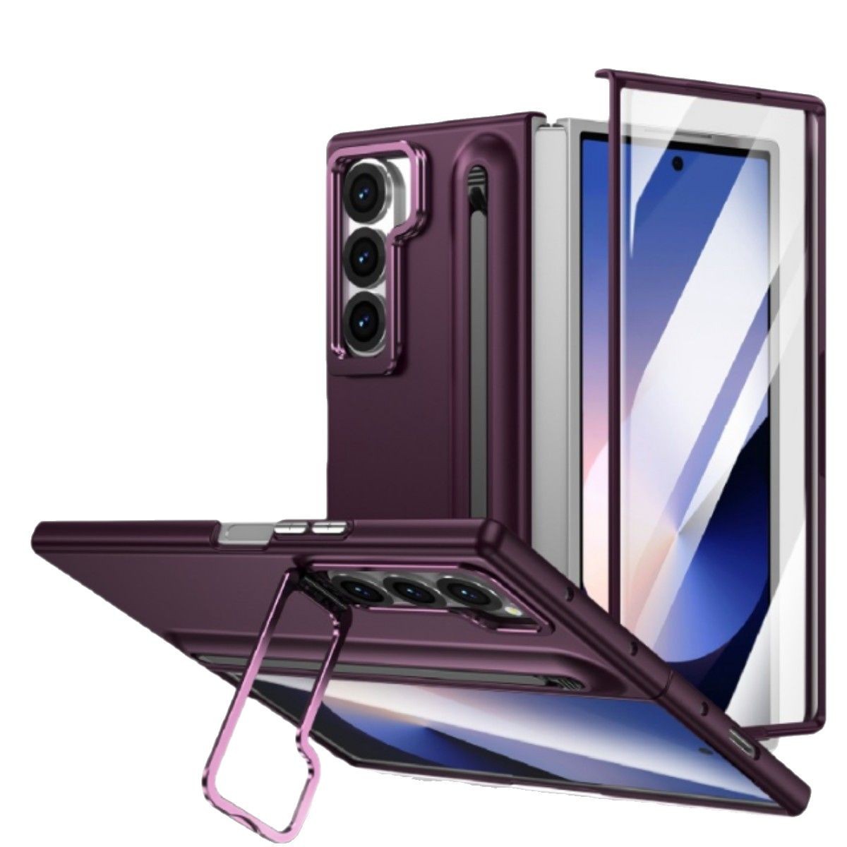 Samsung Galaxy Z Fold Series | Lens Bracket Skin Friendly Protective Case with Pen Slot and Ultra HD Front Screen Protector (Pen Included)