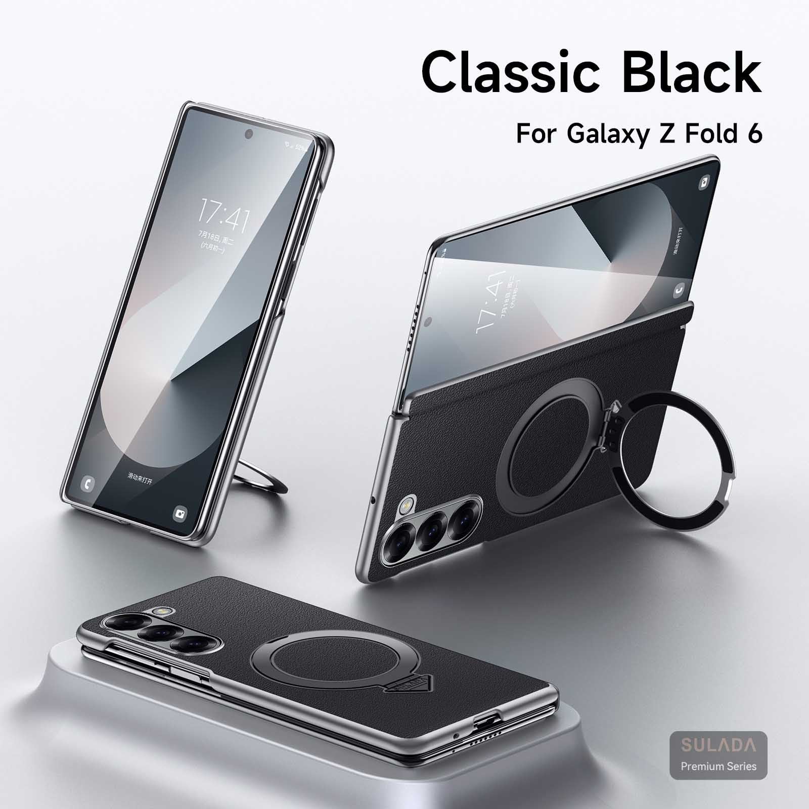 Samsung Z Fold 6/ Z Fold 5 Leather Case with Stand, Hinge Axis Protection Cove