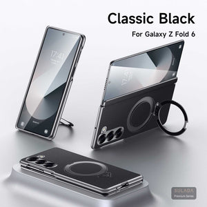 Samsung Z Fold 6/ Z Fold 5 Leather Case with Stand, Hinge Axis Protection Cove