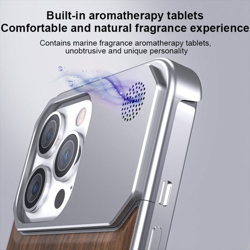 For iPhone16 Series Walnut Metal Aromatherapy Infinity Magnetic Shell