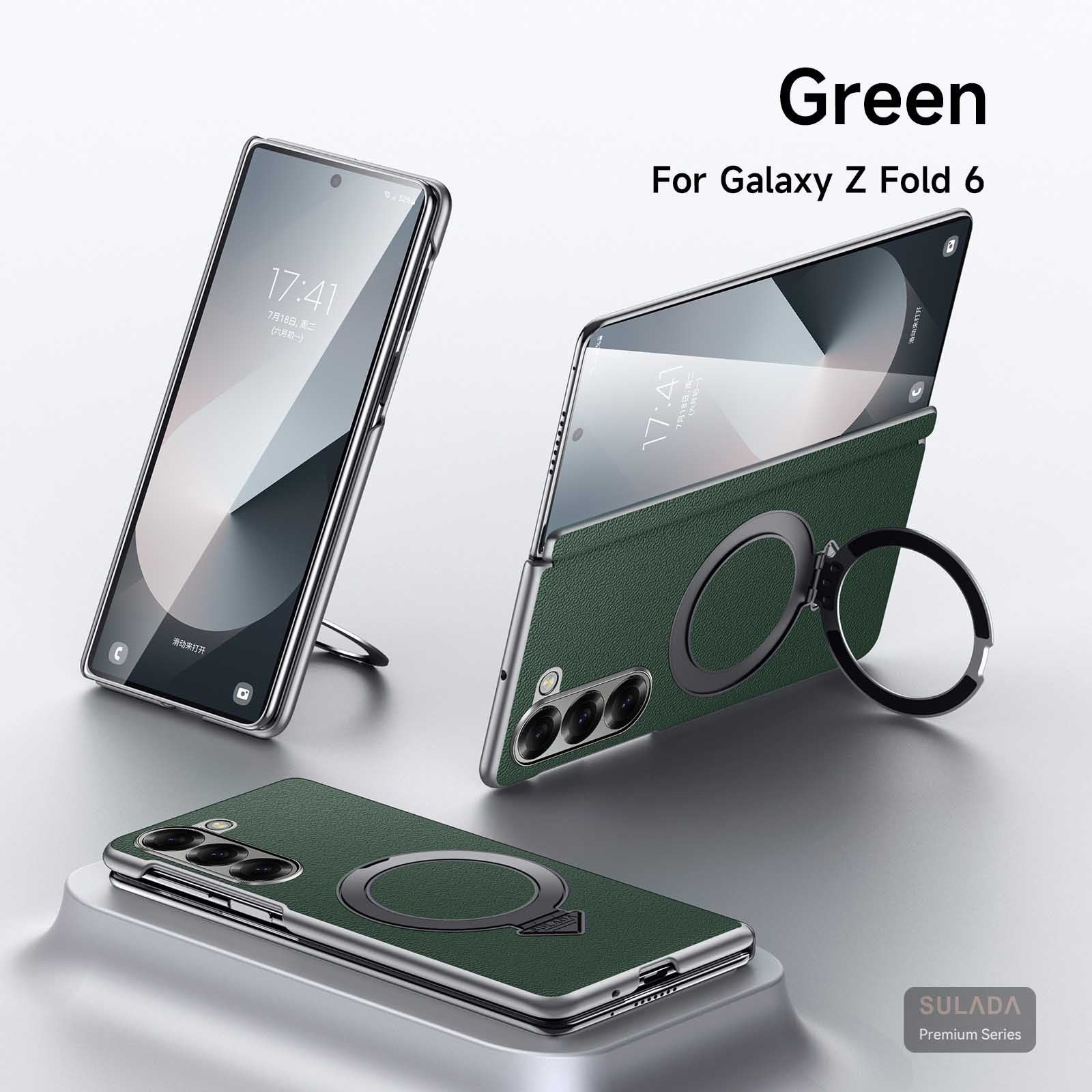 Samsung Z Fold 6/ Z Fold 5 Leather Case with Stand, Hinge Axis Protection Cove