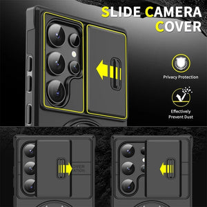 New Hidden Sliding Window Magnetic Ring Holder Phone Case for Samsung S25 Ultra
