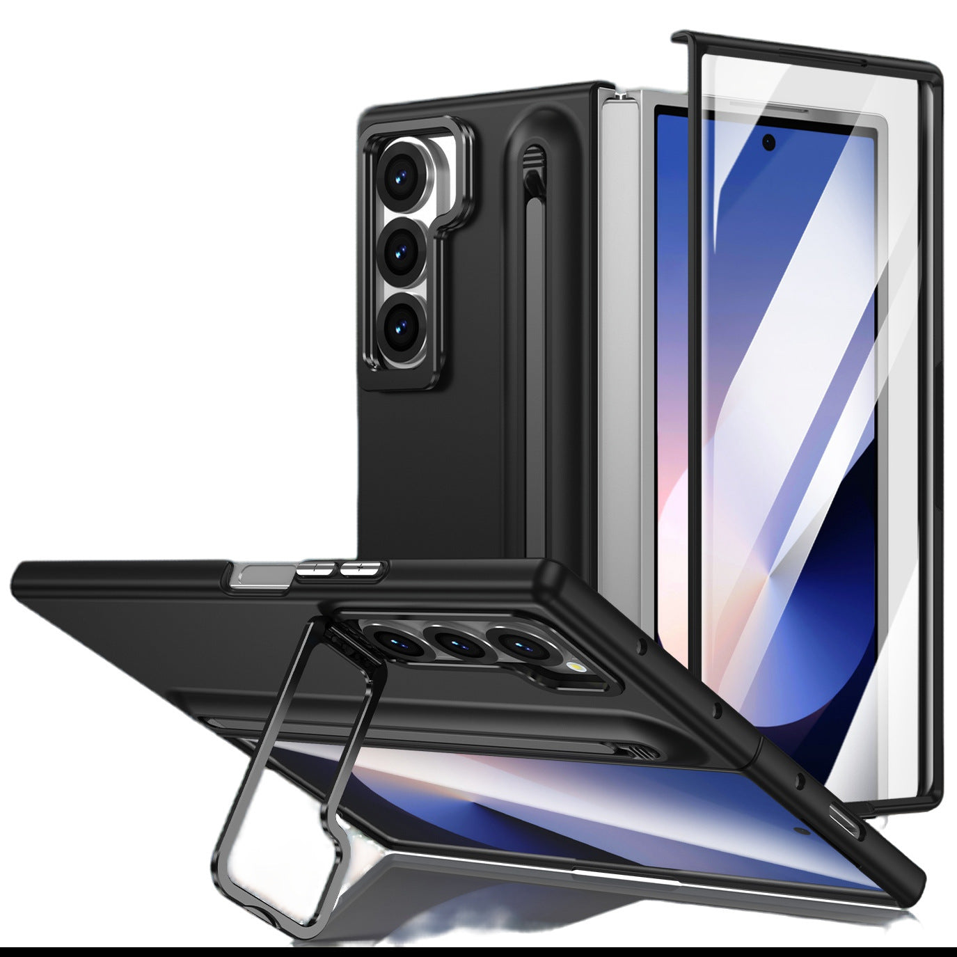 Samsung Galaxy Z Fold Series | Lens Bracket Skin Friendly Protective Case with Pen Slot and Ultra HD Front Screen Protector (Pen Included)