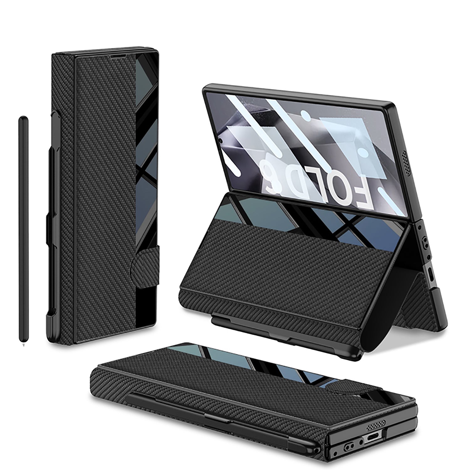 Leather Card Holder Pen-Slot Phone Cover With Glass Screen Protector For Galaxy Z Fold 6