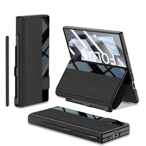 Leather Card Holder Pen-Slot Phone Cover With Glass Screen Protector For Galaxy Z Fold 6