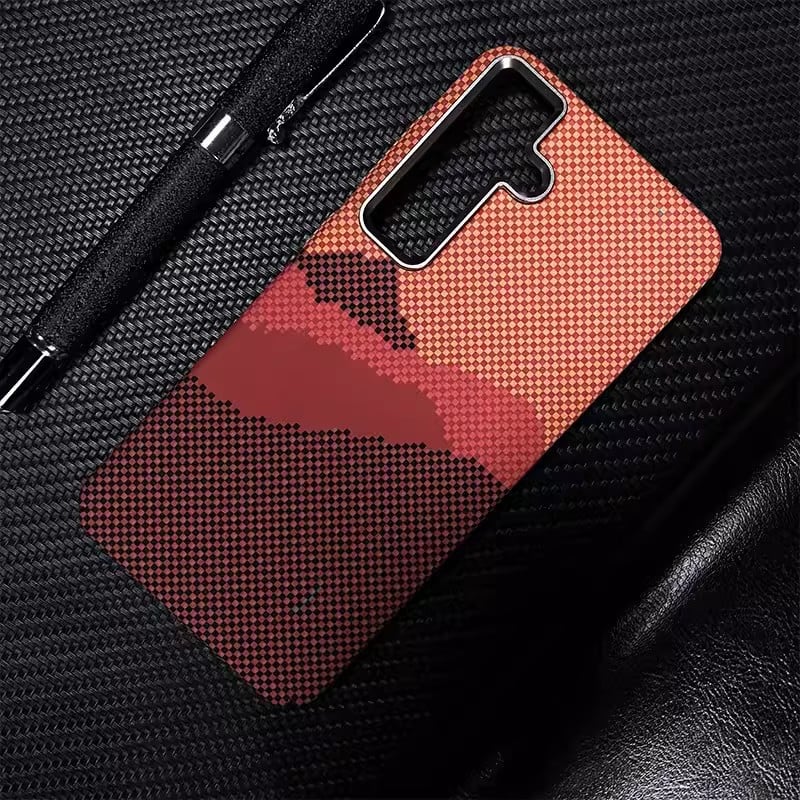 Trendy Carbon Fibre Relief MagSafe Phone Casefor Samsung S24 S23 Ultra S23 S24 Plus Wireless Charging Hard Pc Shockproof Cover Protection Cellphone Protective