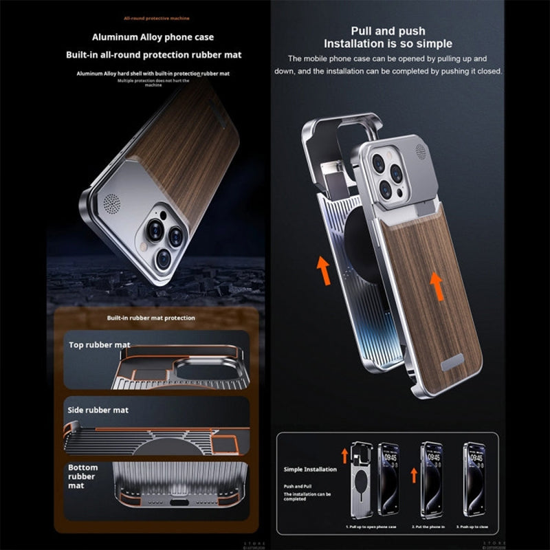 For iPhone16 Series Walnut Metal Aromatherapy Infinity Magnetic Shell