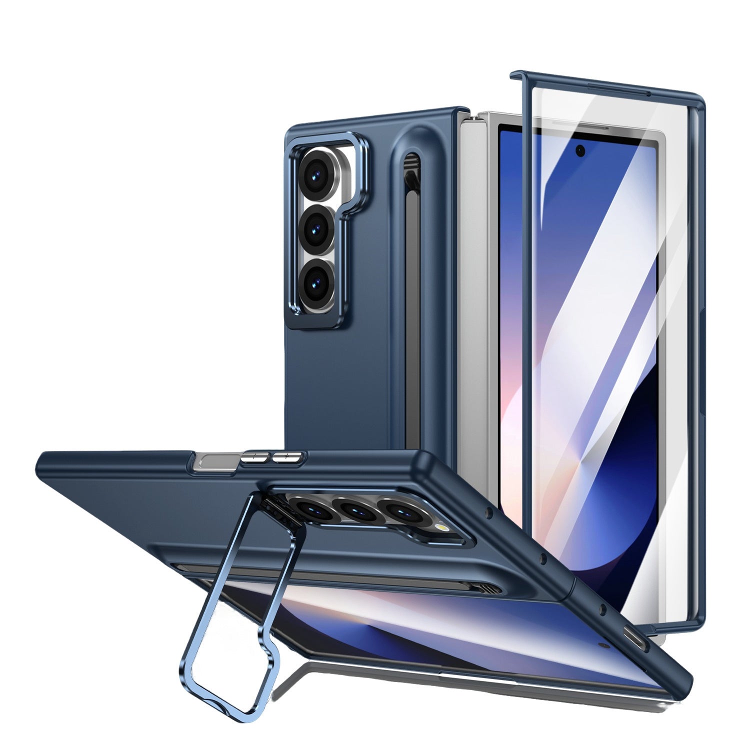 Samsung Galaxy Z Fold Series | Lens Bracket Skin Friendly Protective Case with Pen Slot and Ultra HD Front Screen Protector (Pen Included)