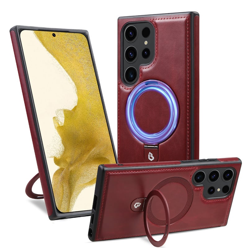 Samsung Luxurious Leather Magnetic Case with Invisible Stand for Samsung S25 Ultra Plus