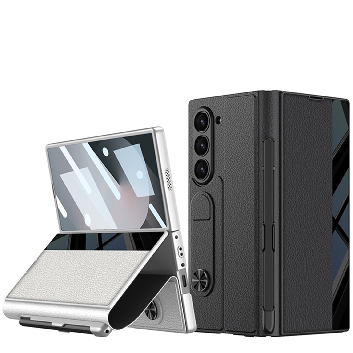 Leather Card Holder Pen-Slot Phone Cover With Glass Screen Protector For Galaxy Z Fold 6