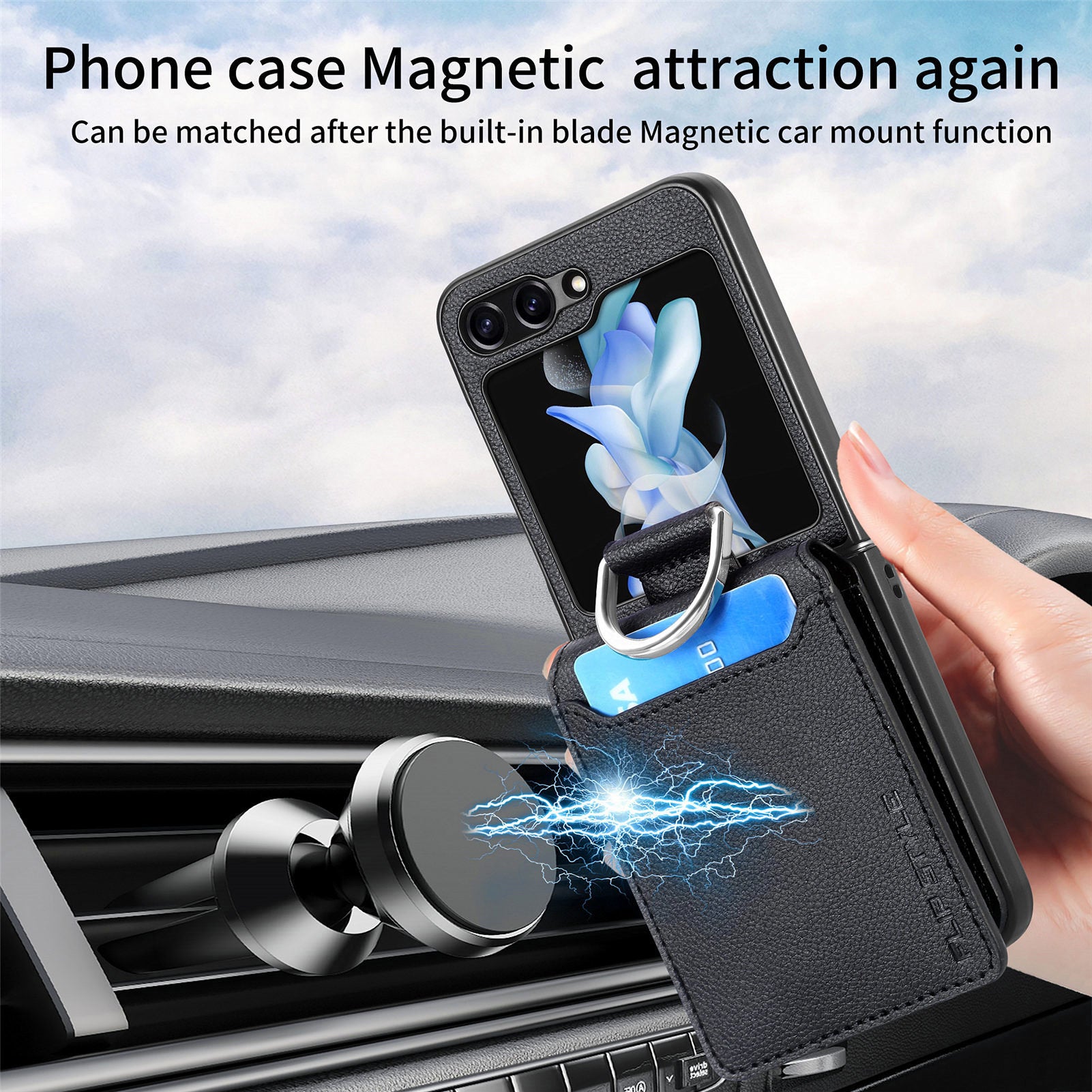 For Samsung ZFlip5/4/3 Lychee Dermatoglyph Ring Wallet Case