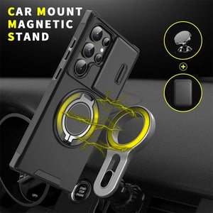 New Hidden Sliding Window Magnetic Ring Holder Phone Case for Samsung S25 Ultra