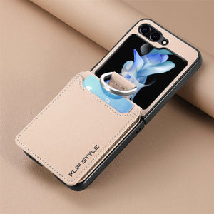 For Samsung ZFlip5/4/3 Lychee Dermatoglyph Ring Wallet Case