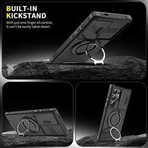 New Hidden Sliding Window Magnetic Ring Holder Phone Case for Samsung S25 Ultra