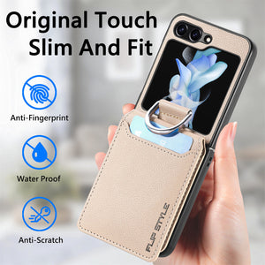 For Samsung ZFlip5/4/3 Lychee Dermatoglyph Ring Wallet Case