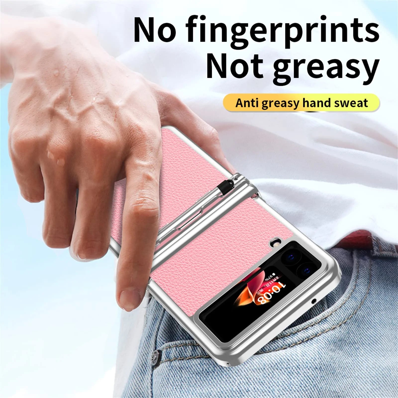 Suitable for Samsung Z Flip 3/4/5/6 case electroplating pure leather hinge with spen stylus full cover protective case