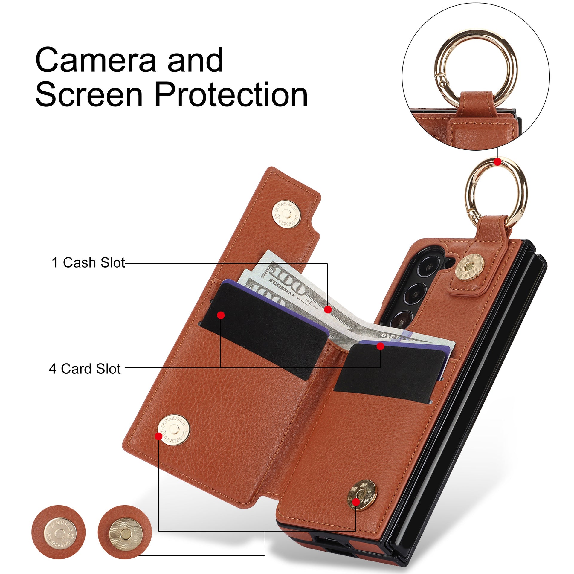 Suitable for Samsung ZFold3/4/5/6 Wallet Ring Phone Case