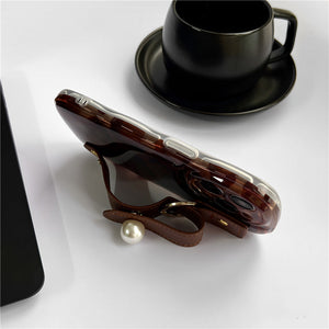 Leather case compatible with iPhone 15 16 case with wrist strap, leopard print.