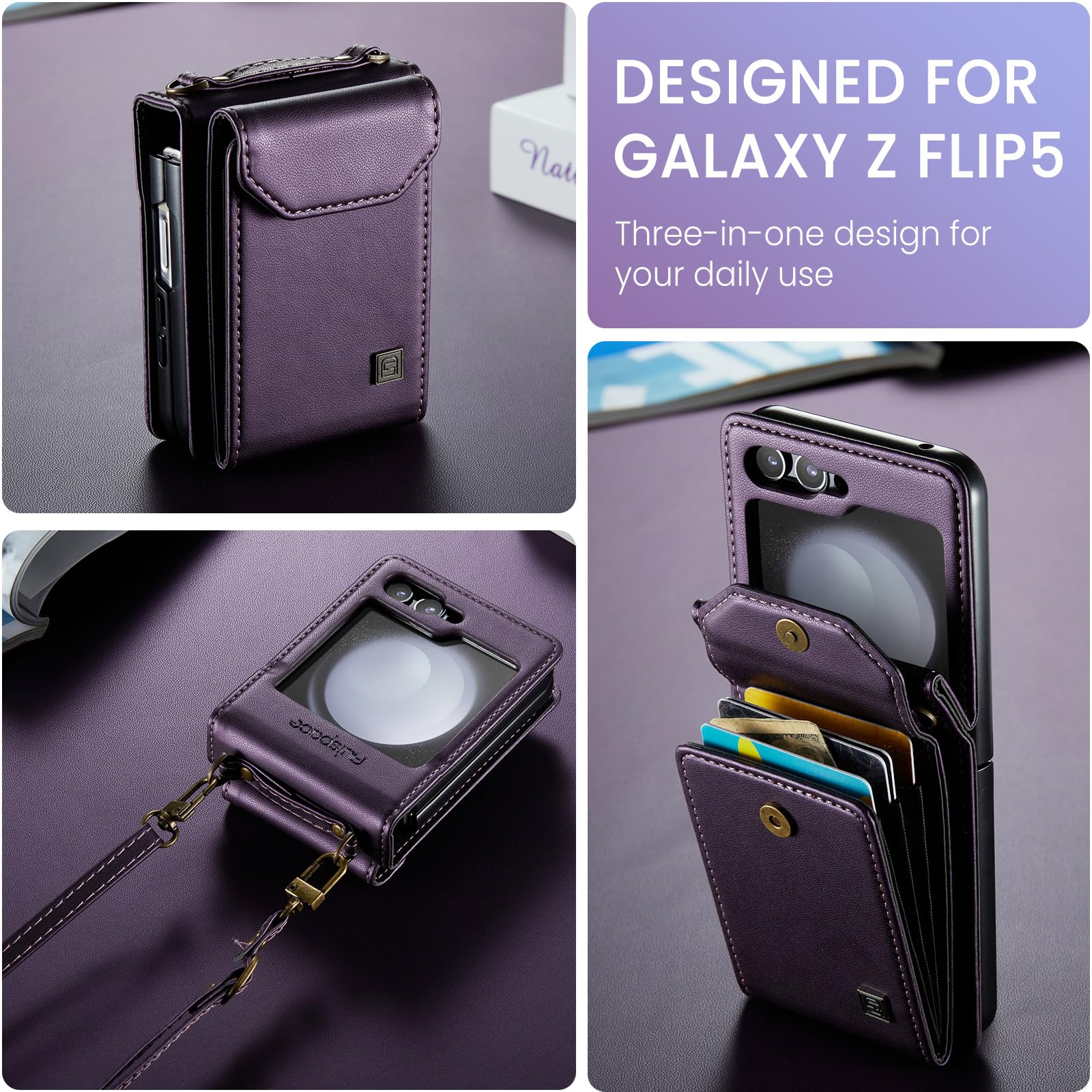 Suitable For Samsung Z Flip5/6 Foldable Screen Hanging Rope Organ Card Insert Protection Case