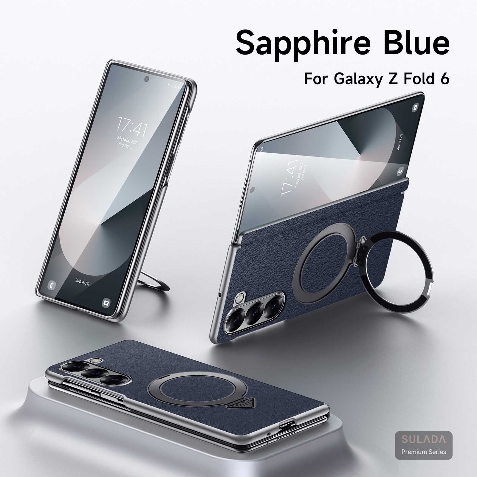 Samsung Z Fold 6/ Z Fold 5 Leather Case with Stand, Hinge Axis Protection Cove