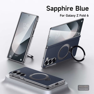 Samsung Z Fold 6/ Z Fold 5 Leather Case with Stand, Hinge Axis Protection Cove