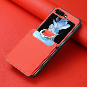 For Samsung ZFlip5/4/3 Lychee Dermatoglyph Ring Wallet Case