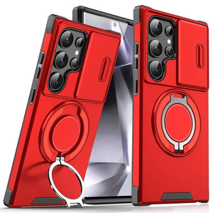 New Hidden Sliding Window Magnetic Ring Holder Phone Case for Samsung S25 Ultra